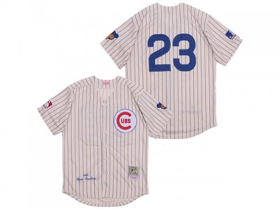 Chicago Cubs #23 Ryne Sandberg 1969 Throwback Cream Stripe Jersey
