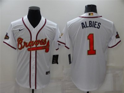 Atlanta Braves #1 Ozzie Albies White 2022 Gold Program Cool Base Jersey