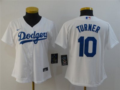 Womens Los Angeles Dodgers #10 Justin Turner White Cool Base Jersey