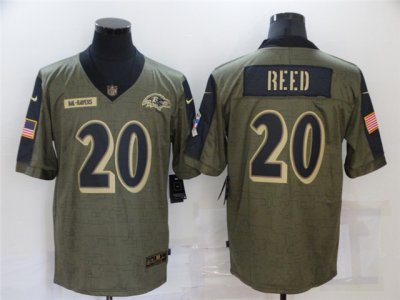 Baltimore Ravens #20 Ed Reed 2021 Olive Salute To Service Limited Jersey