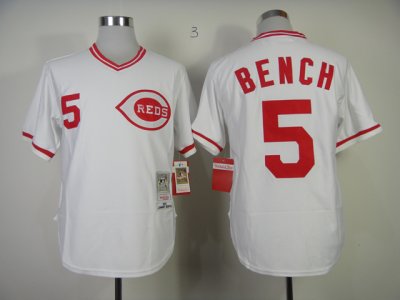 Cincinnati Reds #5 Johnny Bench 1975 Throwback White Jersey
