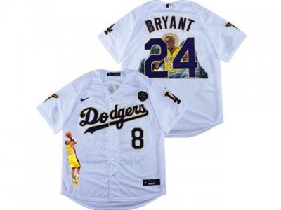 Los Angeles Dodgers #8/24 Kobe Bryant White Purple Number Cool Base KB Jersey
