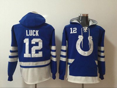 Indianapolis Colts #12 Andrew Luck Blue Pocket Pullover Hoodie