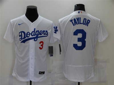 Los Angeles Dodgers #3 Chris Taylor White Flex Base Jersey