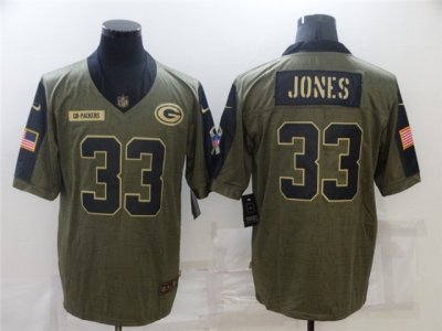Green Bay Packers #33 Aaron Jones 2021 Olive Salute To Service Limited Jersey