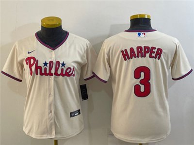 Women's Philadelphia Phillies #3 Bryce Harper Cream Cool Base Jersey