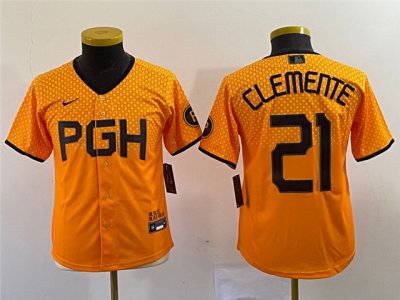 Youth Pittsburgh Pirates #21 Roberto Clemente Gold 2023 City Connect Jersey