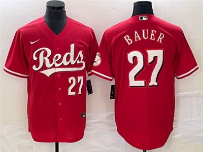 Cincinnati Reds #27 Trevor Bauer Red Cool Base Jersey