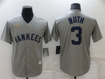 New York Yankees #3 Babe Ruth Gray Cooperstown Collection Cool Base Jersey
