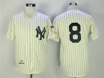 New York Yankees #8 Yogi Berra 1951 Cream Throwback Jersey