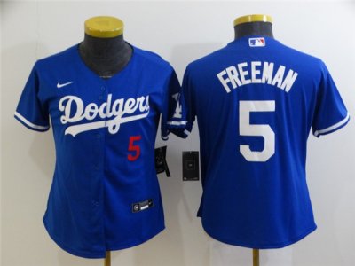 Women's Los Angeles Dodgers #5 Freddie Freeman Royal Blue Cool Base Jersey