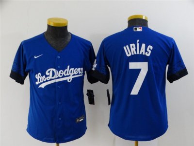 Youth Los Angeles Dodgers #7 Julio Urias Royal Blue 2021 City Connect Cool Base Jersey