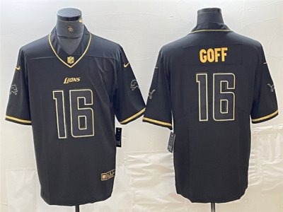 Detroit Lions #16 Jared Goff Black Gold Vapor Limited Jersey