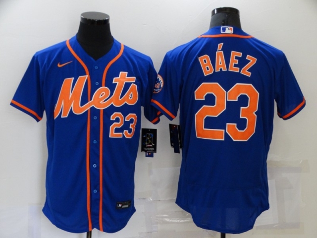 New York Mets #23 Javier Baez Blue Flex Base Jersey - Click Image to Close