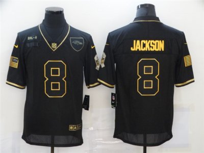 Baltimore Ravens #8 Lamar Jackson 2020 Black Gold Salute To Service Limited Jersey