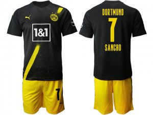 20/21 Borussia Dortmund #7 Jadon Sancho Away Black Short Sleeve Soccer Jersey