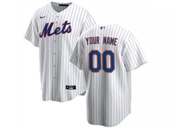 New York Mets #00 Home White Stripe Cool Base Custom Jersey