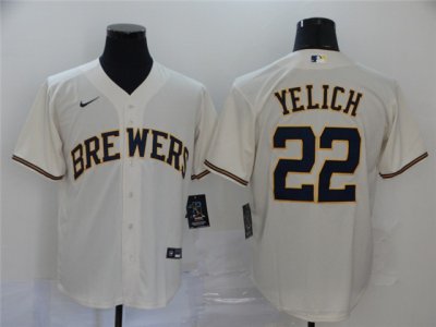 Milwaukee Brewers #22 Christian Yelich Cream Cool Base Jersey