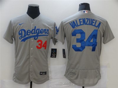 Los Angeles Dodgers #34 Fernando Valenzuela Gray Alternate Flex Base Jersey