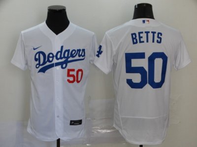 Los Angeles Dodgers #50 Mookie Betts White Flex Base Jersey