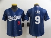 Youth Los Angeles Dodgers #9 Gavin Lux Blue Pinstripe Cool Base Jersey