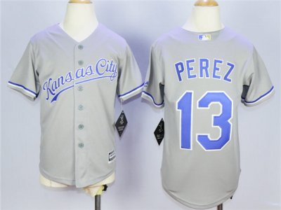 Youth Kansas City Royals #13 Salvador Perez Gray Cool Base Jersey