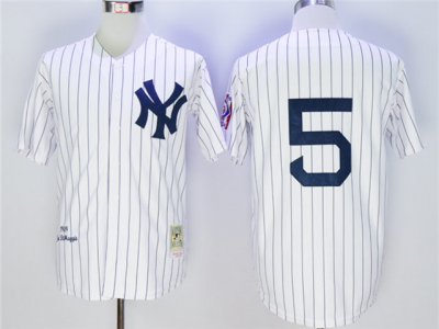 New York Yankees #5 Joe DiMaggio White Pinstripe Throwback Jersey