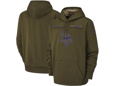 Minnesota Vikings Green Olive Salute To Service Sideline Therma Performance Pullover Hoodie Jersey