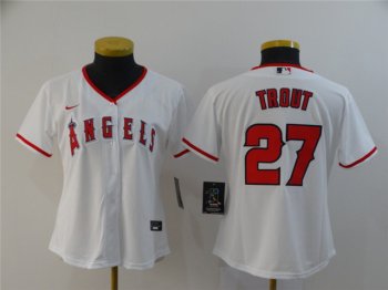 Women's Los Angeles Angels #27 Mike Trout White 2020 Cool Base Jersey