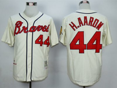 Atlanta Braves #44 Hank Aaron Throwback Cream Jersey