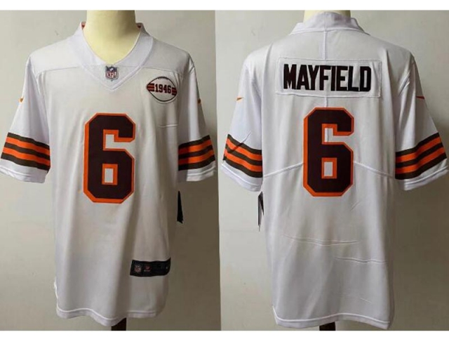 Cleveland Browns #6 Baker Mayfield White 1946 Vapor Limited Jersey - Click Image to Close