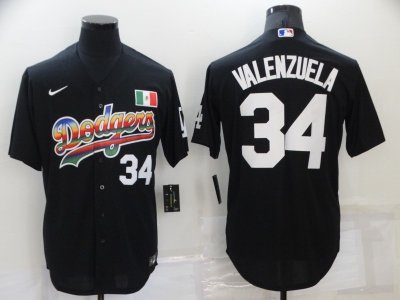 Los Angeles Dodgers #34 Fernando Valenzuela Black Mexico Cool Base Jersey