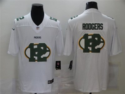 Green Bay Packers #12 Aaron Rodgers White Shadow Logo Limited Jersey