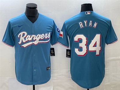 Texas Rangers #34 Nolan Ryan Light Blue Cool Base Jersey