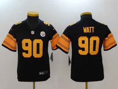 Youth Pittsburgh Steelers #90 T.J. Watt Black Color Rush Jersey