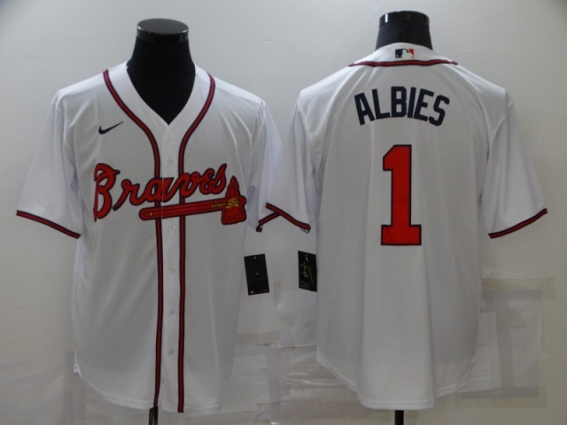 Atlanta Braves #1 Ozzie Albies White Cool Base Jersey - Click Image to Close