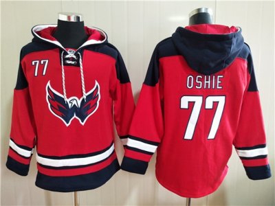 Washington Capitals #77 T.J. Oshie Red Ageless Must-Have Lace-Up Pullover Hoodie