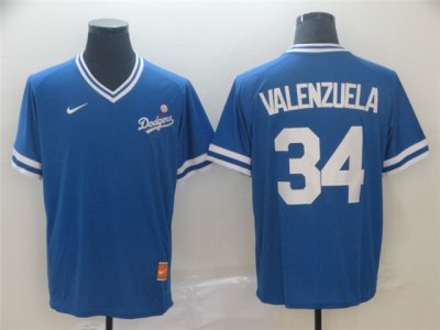 Los Angeles Dodgers #34 Fernando Valenzuela Blue Cooperstown Collection Legend V Neck Jersey