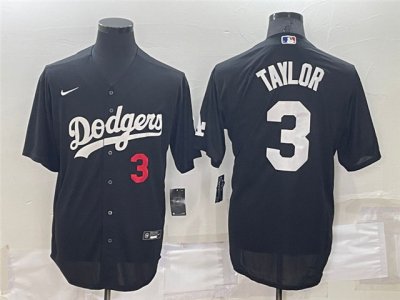 Los Angeles Dodgers #3 Chris Taylor Black Red Turn Back The Clock Jersey