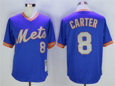 New York Mets #8 Gary Carter 1987 Throwback Blue Jersey