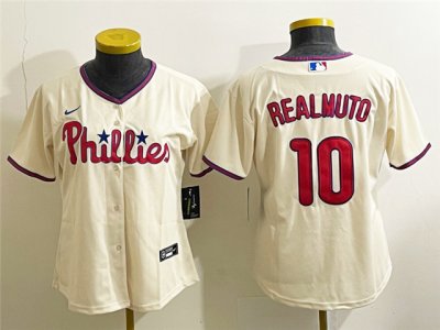 Womens Philadelphia Phillies #10 J.T. Realmuto Cream Cool Base Jersey