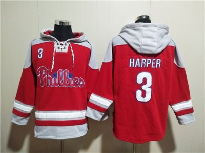 Philadelphia Phillies #3 Bryce Harper Red Pullover Hoodie Jersey