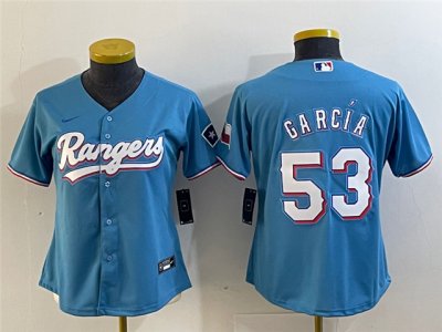 Womens Texas Rangers #53 Adolis Garcia Light Blue Cool Base Jersey