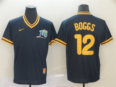 Tampa Bay Rays #12 Wade Boggs Cooperstown Throwback Black Jersey