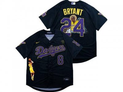 Los Angeles Dodgers #8/24 Kobe Bryant Black Purple Number Cool Base KB Jersey