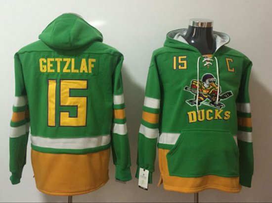 Anaheim Mighty Ducks #15 Ryan Getzlaf Green One Front Pocket Hoodie Jersey