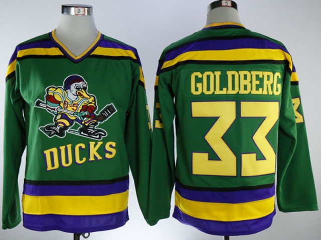 Anaheim Mighty Ducks #33 Greg Goldberg CCM Green Movie Jersey - Click Image to Close