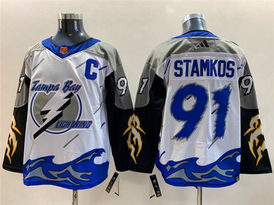 Tampa Bay Lightning #91 Steven Stamkos 2022/23 White Reverse Retro Jersey
