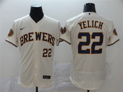 Milwaukee Brewers #22 Christian Yelich Cream Flex Base Jersey