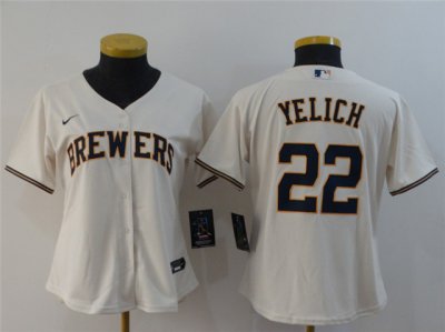 Women's Milwaukee Brewers #22 Christian Yelich Cream Cool Base Jersey